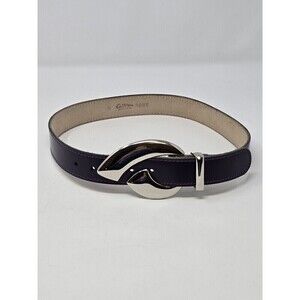 VINTAGE CALDERON PURPLE LEATHER STATEMENT BELT OVERSIZE SILVER BUCKLE WOMEN S